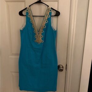 Lilly Pulitzer Turquoise and Gold Backless Dress